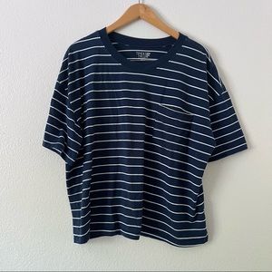 Navy Blue Striped Oversized pocket tee
